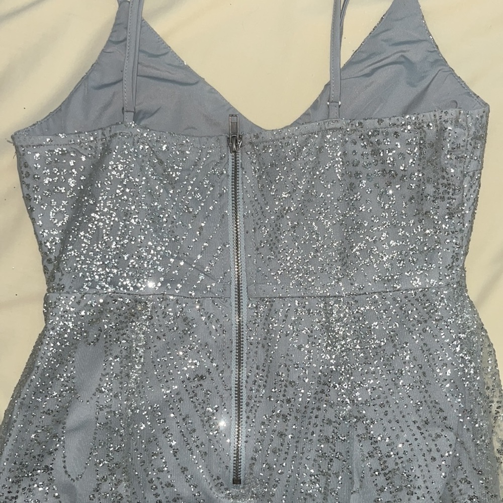 HELLO MOLLY Sheer silver glitter bodysuit bodycon mesh dress - Picture 7 of 9